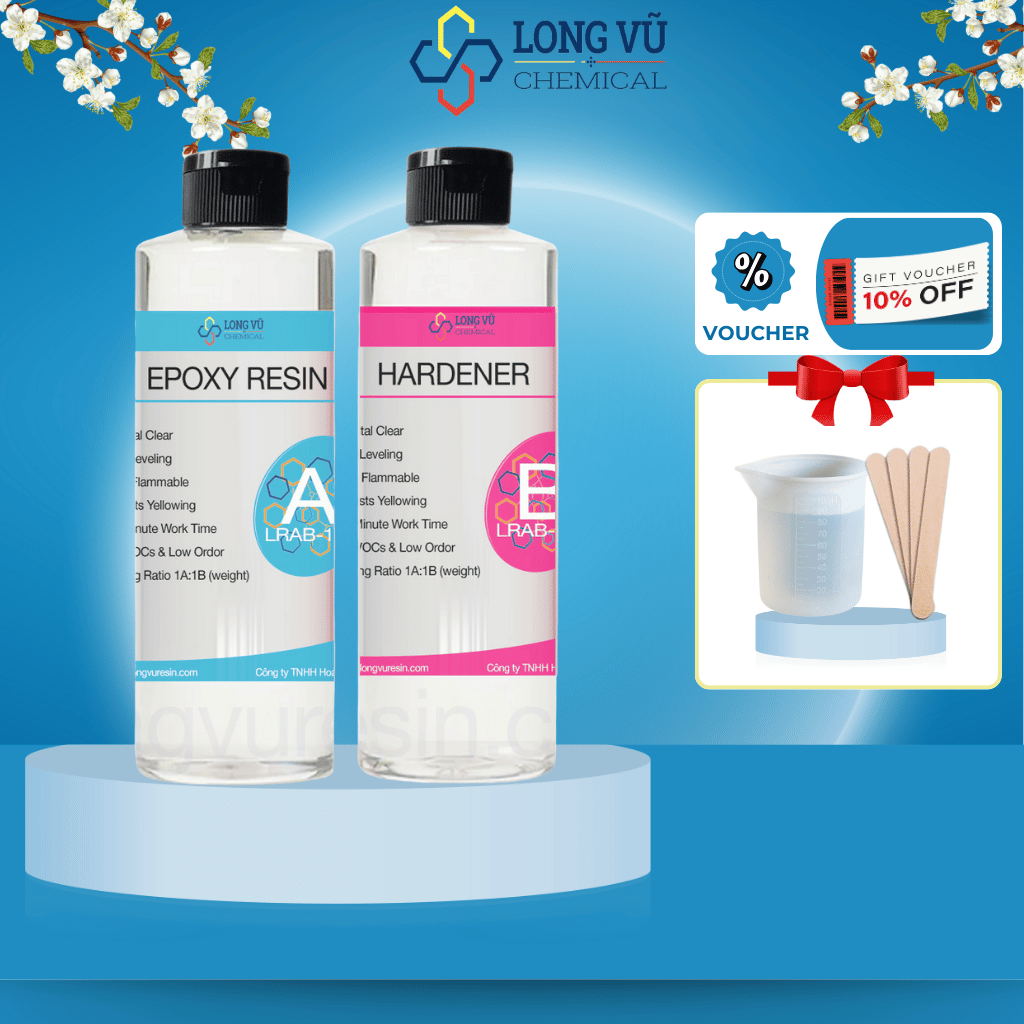 Keo epoxy resin trong suốt ít bọt , keo resin 2 thành phần , resin đổ khuôn handmade , keycap , an toàn thực phẩm(500g)