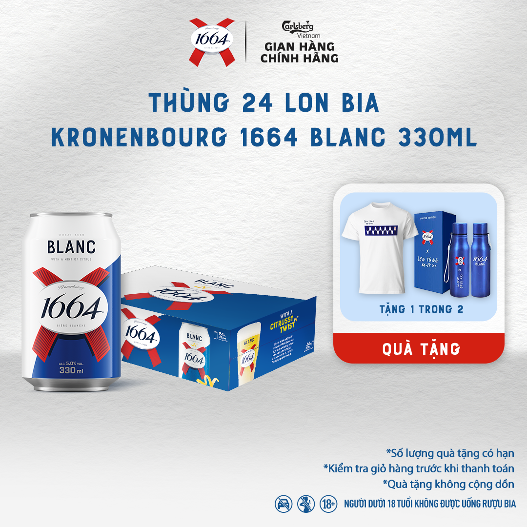 Thùng 24 lon Bia Pháp Kronenbourg 1664 Blanc (330ml/lon) - Độ cồn 5%