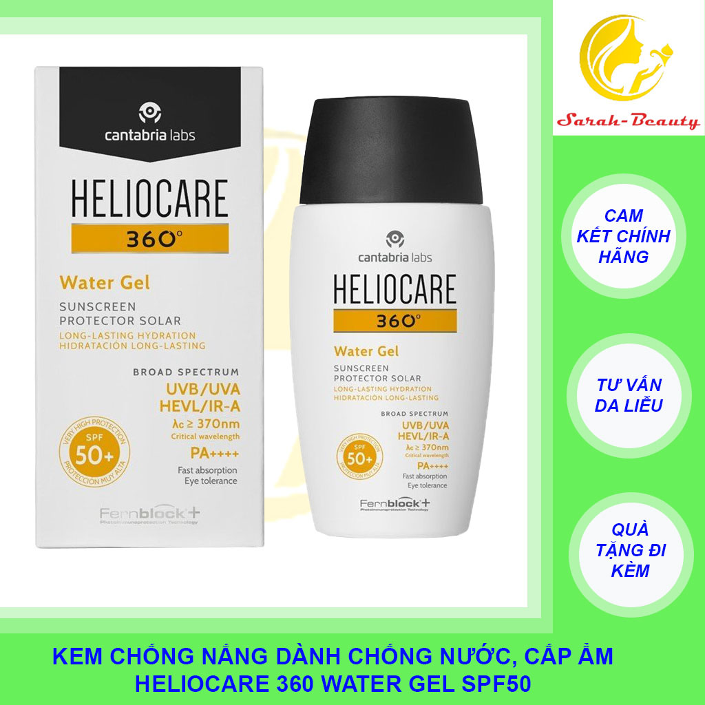 Gel chống nắng chống nước phổ rộng cấp ẩm và bảo vệ da khỏi uva ir-a uvb hevis - heliocare 360° water gel spf 50