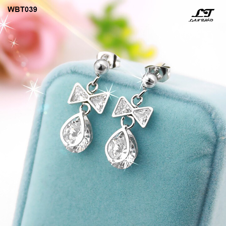 Bông tai nữ đá pha lê tòn ten WBT039 Không đen không gỉ sét