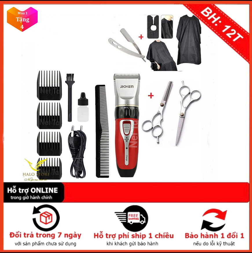 Tông đơ cắt tóc jc 0817 tặng bộ kéo + dao cạo râu + áo choàng