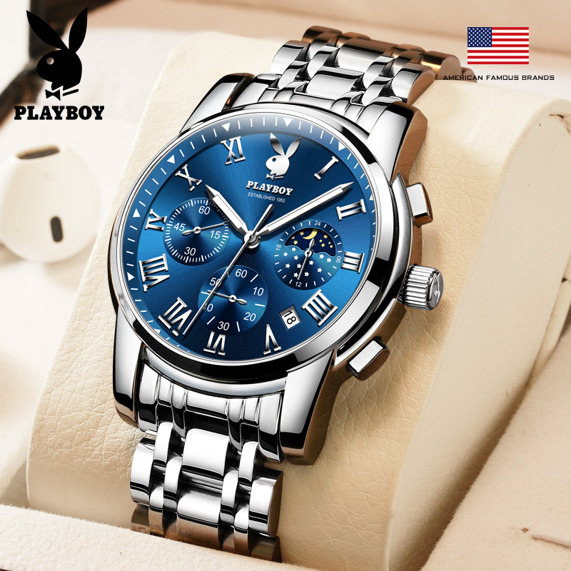 Đồng Hồ Đeo Tay Thương Hiệu Playboy Ngoại Thương Đồng Hồ Thạch Anh Ba Mắt Sáu Kim Đa Năng Đồng Hồ Nam Đồng Hồ Nam