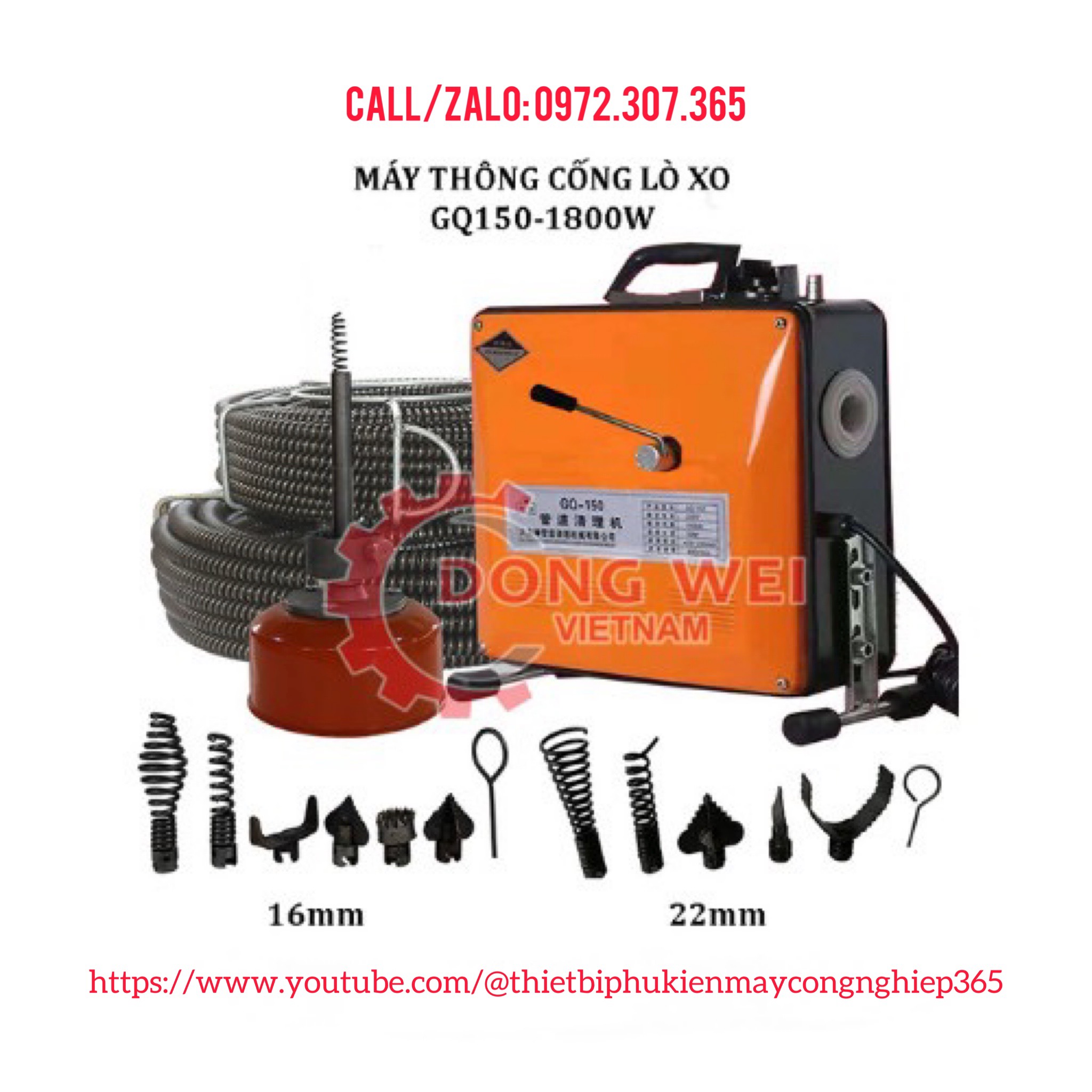 Máy thông tắc cống gq150-1800w kèm cuộn dây phi 22mm dài 15m và cuộn dây phi 16mm dài 15m và quả lu phi 8mm dài 4,5m_thietbithongtac.hn"