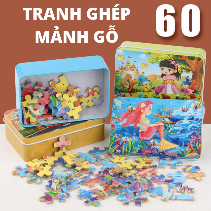 Tranh Ghép Hình 60 Mảnh Gỗ Hộp Thiếc/Tranh Ghép Hình Cho Bé/Ghép Hình Gỗ/Bộ ghép hình/Puzzle 60 mảnh/Tranh Xếp hình cho bé/Puzzle xếp hình cho bé/Đồ chơi gỗ/Đồ chơi cho bé/Xếp hình Gỗ Cho Bé Từ 3 Tuổi
