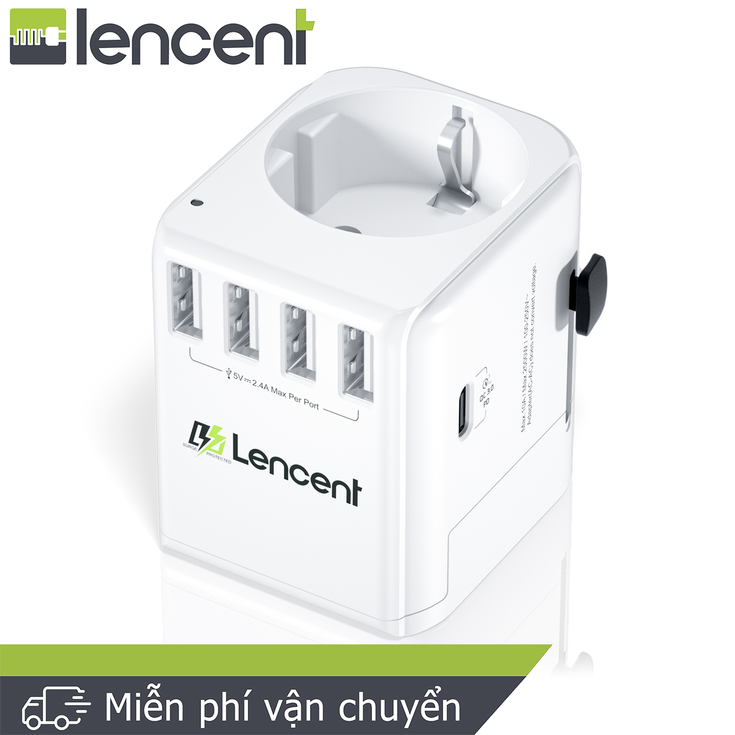 Bộ chuyển đổi du lịch đa năng Lencent Việt Nam Bộ sạc USB với 4 USB 1 Loại C và 1 Ổ cắm AC, Bộ chuyển đổi Du lịch Bộ chuyển đổi Du lịch Loại E Việt Nam sang Loại G Loại B Loại I Anh, Mỹ, Trung Quốc và con trên
