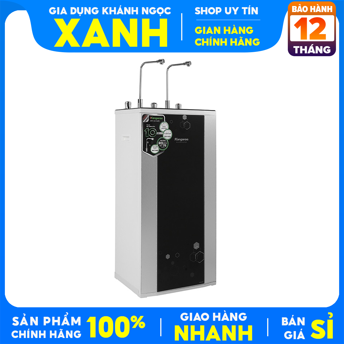 Máy Lọc Nước Uống Nóng lạnh Kangaroo KG10A4VTU 10 lõi R.O Hydrogen Công nghệ làm lạnh bằng gas R600A Tự động ngừng hoạt động khi đầy bình