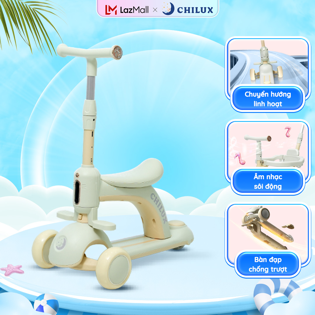  Xe Scooter cho bé Chilux S05 - Bàn đạp 2 lớp chống trượt mái che nhiều nấc 