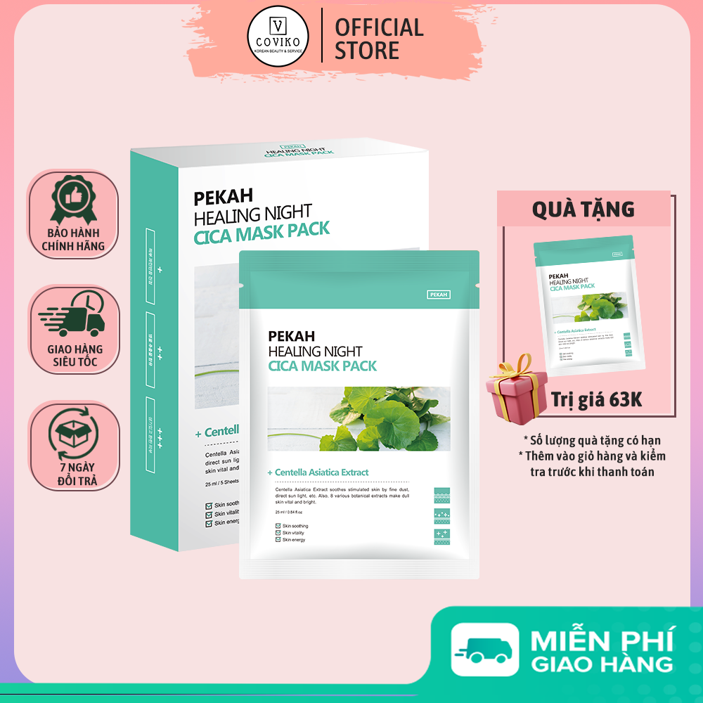 Mặt nạ dưỡng ẩm giảm mụn và thâm chiết xuất rau má PEKAH HEALING NIGHT CICA MASK PACK 25ml