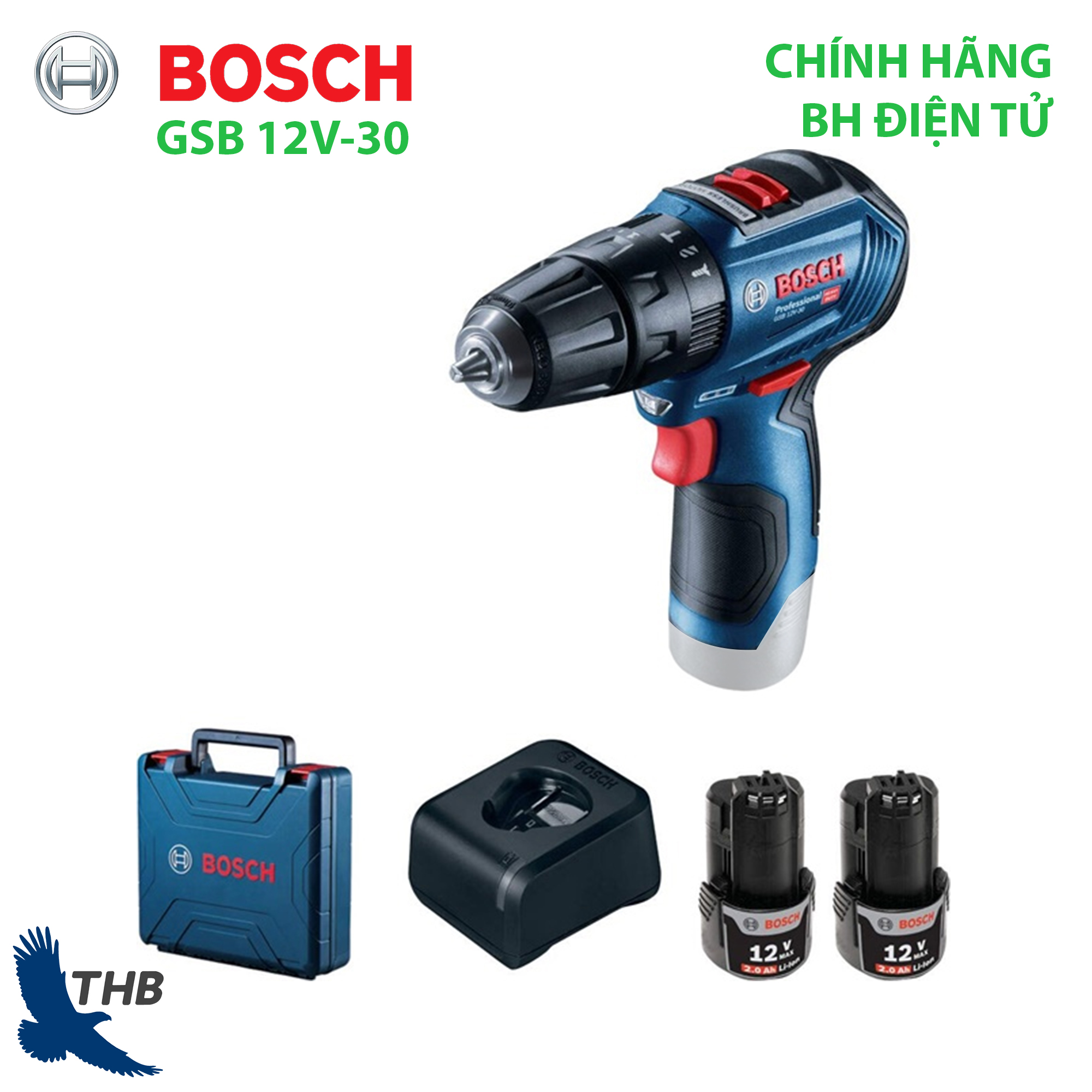 [Trả góp 0%] Máy khoan bắt vít dùng pin Bosch GSB 12V-30 Nhiều tính năng nổi bật kết quả chính xác Động cơ không chổi than