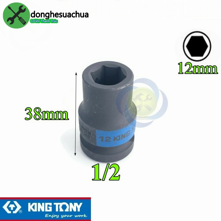 Tuýp 12mm loại 1/2 kingtony 453512m ngắn 6 cạnh màu đen