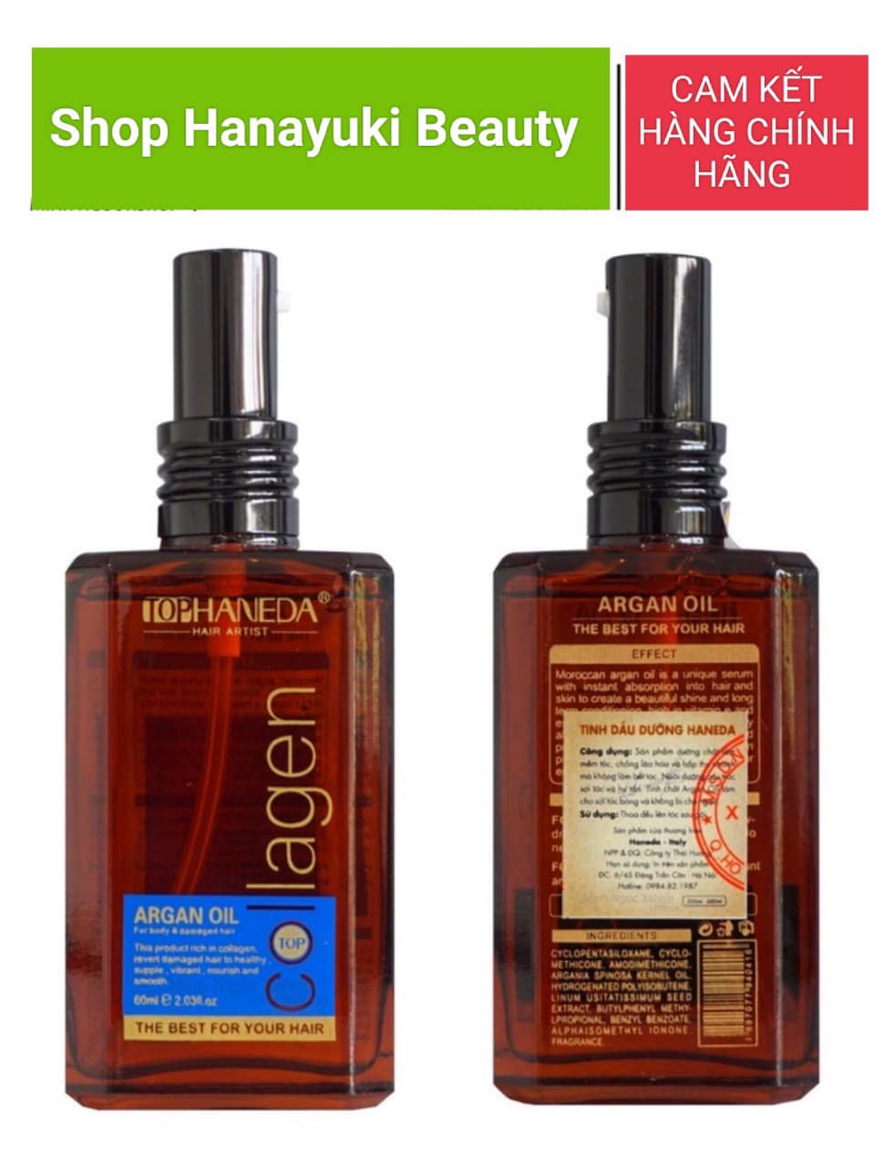Tinh dầu dưỡng tóc top haneda giúp tóc khô sơ bóng mượt, khỏe-top haneda collagen argan oil 60ml