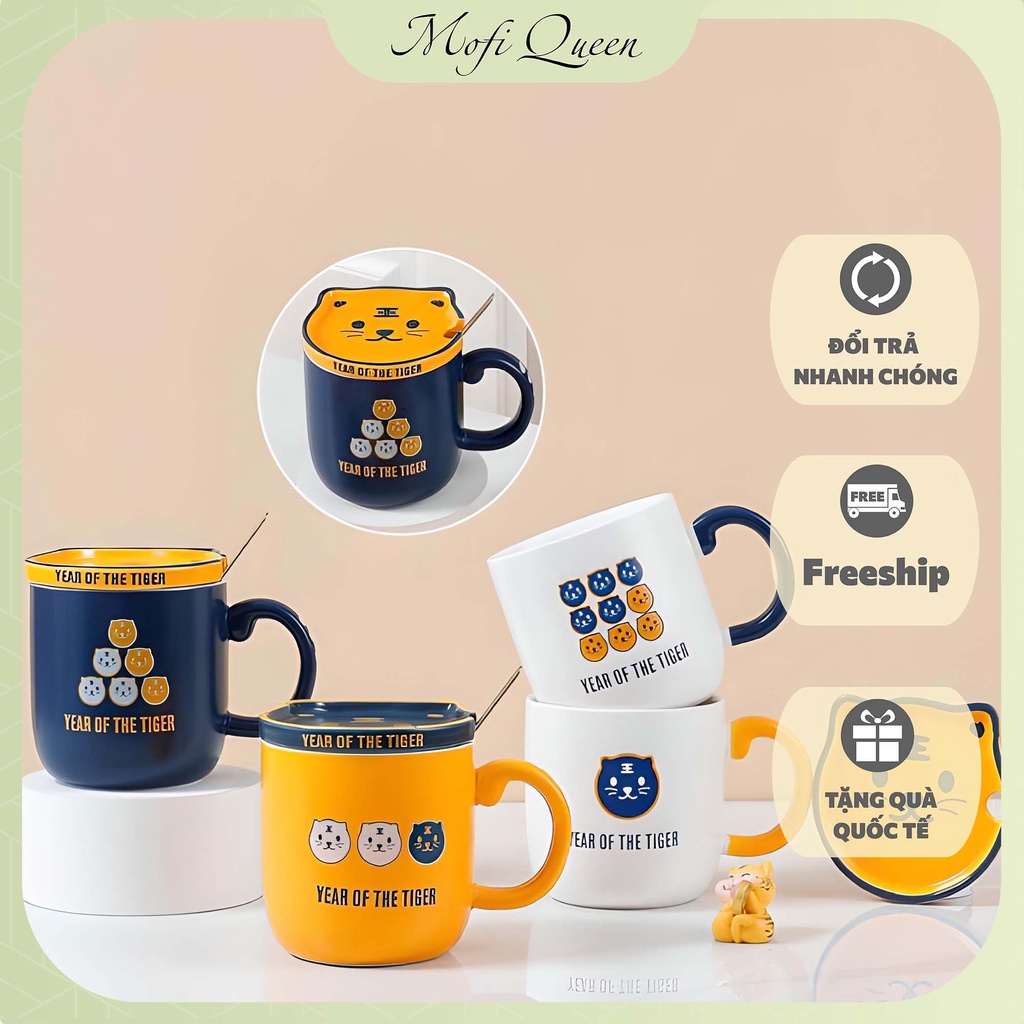 Ly sứ có nắp, Ly cốc sứ, Quà lưu niệm, cute lót ly bằng nắp sáng tạo 420ml