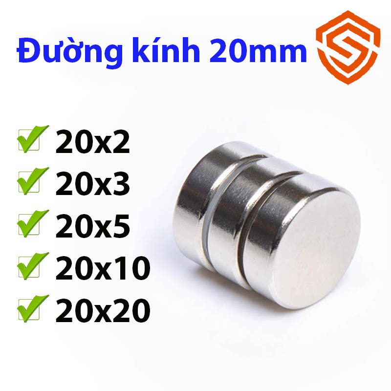 Nam châm viên tròn 20x2/3/5/10/20mm loại nam châm đất hiếm