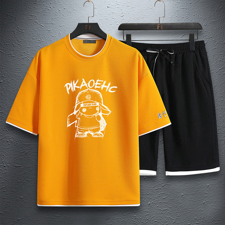 [ Voucher Giảm 50% ] Bộ Quần Áo Thun Nam Hot Trend 2023 Tay Ngắn Cổ Tròn Họa Tiết Hoạt Hình PIKAOEHC Phong Cách Trẻ Trung Cá Tính Năng Động Shiny Sunday MEN QA 123