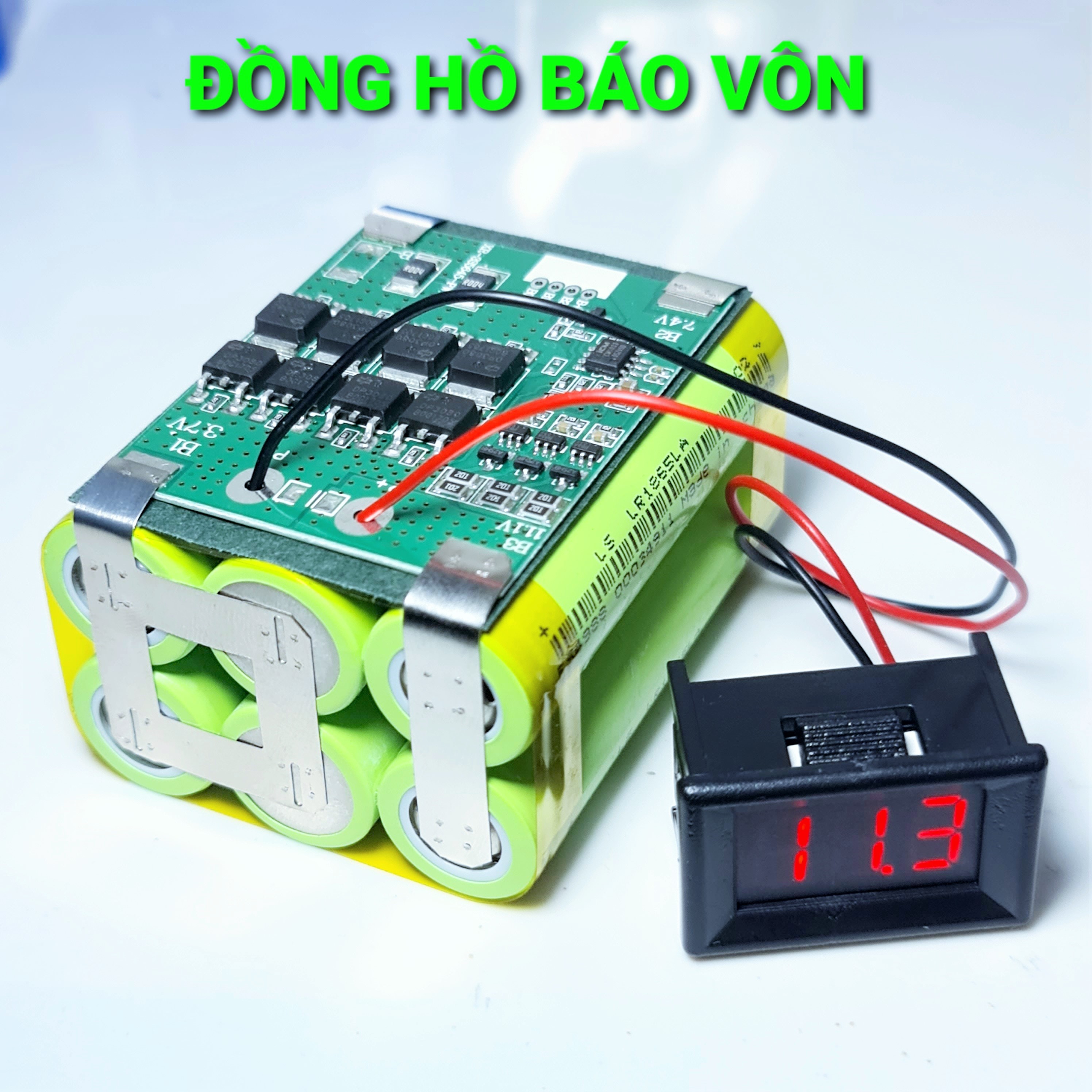 Đồng hồ đo vôn (Vol kế).  Đồng hồ đo điện áp 3.7V - 48V đo điện bình acquy, Led báo vôn pin lithium
