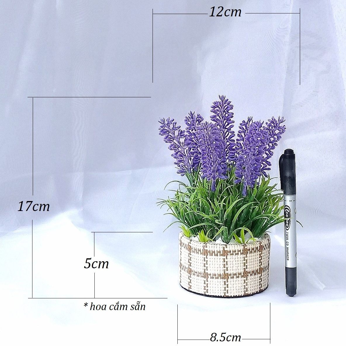Bình hoa giả oải hương để bàn - chậu hoa giả trang trí NHỎ - màu tím