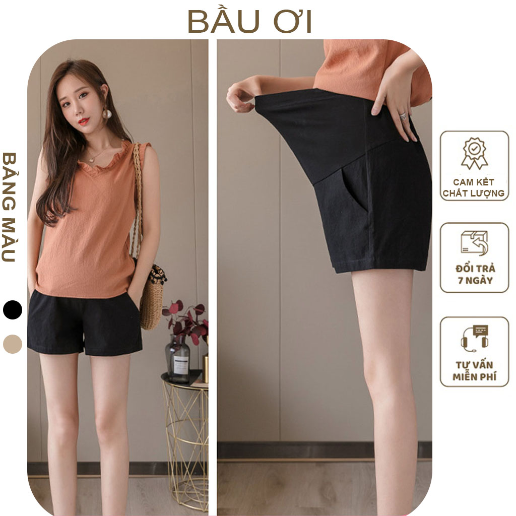 Quần sóc bầu chất đũi siêu mát có chỉnh chun thoải mái cho mẹ bầu - quần đùi - sooc