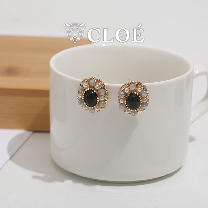 Bông tai nữ đinh đá chuôi bạc 925 khuyên tai hình oval cổ điển phụ kiện trang sức Cloe Accessories