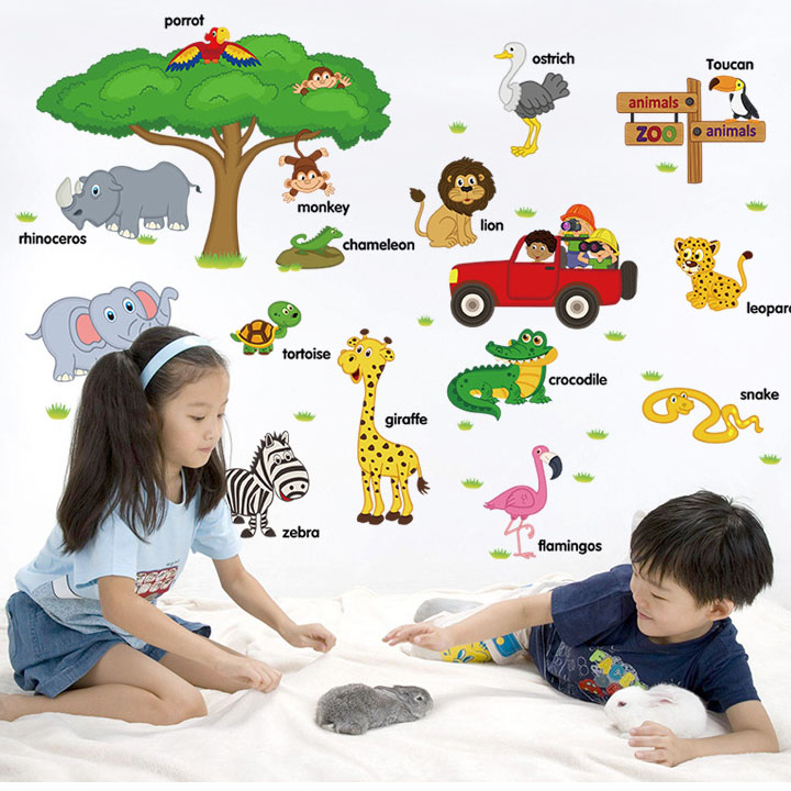 Decal LUVINA trang trí phòng khách, phòng ngủ, phòng ăn, phòng học cho bé- thú tiếng anh