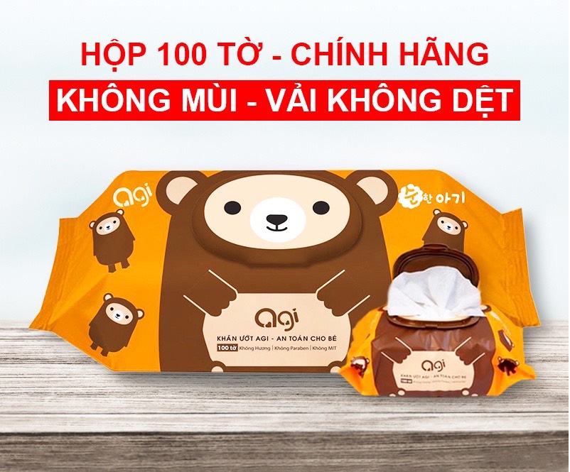 Khăn giấy ướt Agi không mùi 100 tờ,  Khăn ướt Agi không hương dùng cho bé (chính hãng)