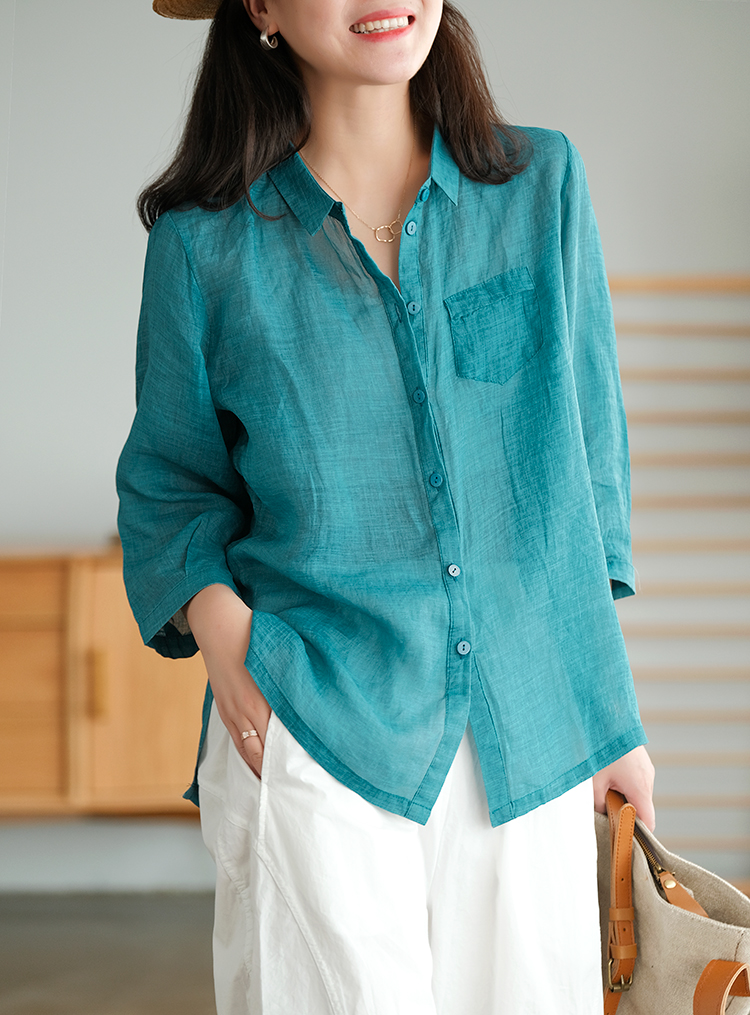 Sơ mi linen mỏng, có túi ngực - sm228