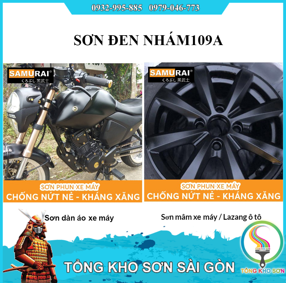 Bình xịt sơn màu đen nhám 109A Sơn xịt Samurai cho xe máy ô tô