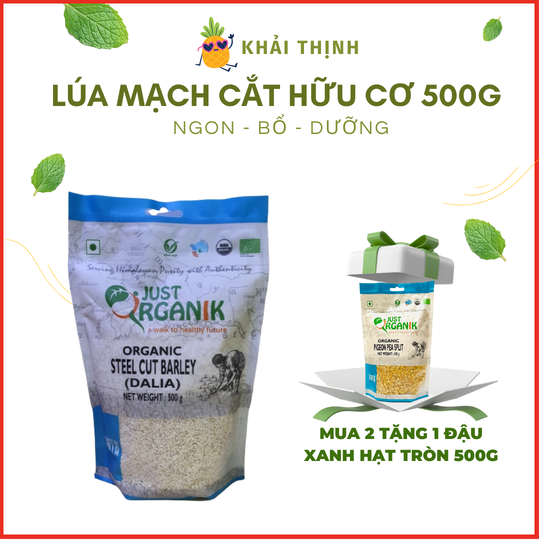 Lúa mạch hữu cơ cắt nhỏ Steel Cut Barley Just Organik White Ăn Kiêng Giảm Cân Xuất Xứ Ấn Độ 500gr