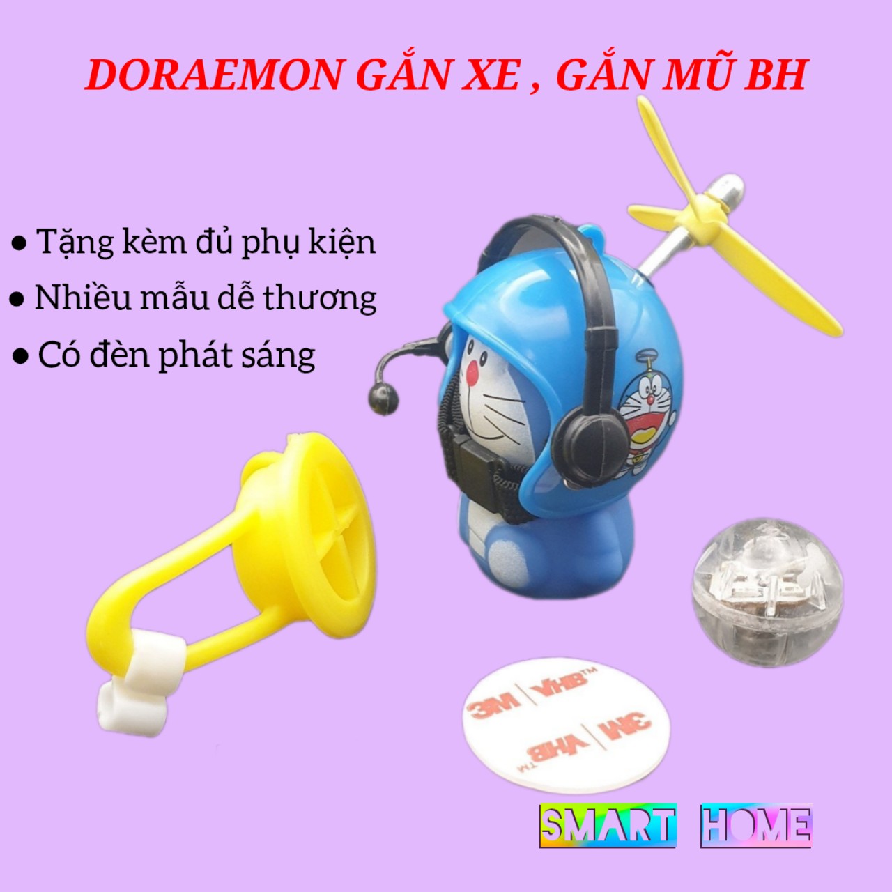 Phụ kiện doraemon đội nón bảo hiểm gắn xe đạp ,xe máy , ô tô phát sáng độc đáo