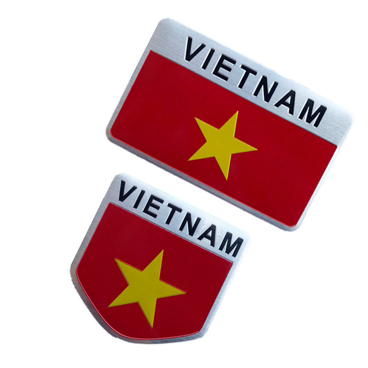 Bộ 2 Tem Nhôm Dán Ô tô Xe Máy Cờ Việt Nam Vô Địch