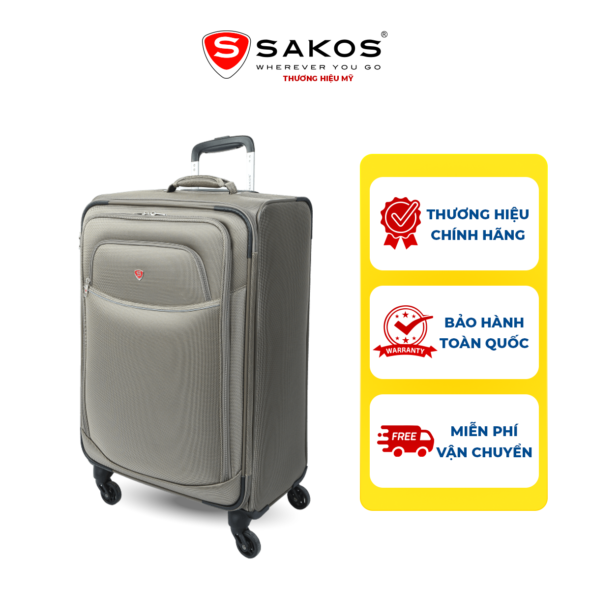 (Mã 10% duy nhất 20h ngày 07-10.08) Vali vải du lịch cao cấp SAKOS SPAZIO size Ký Gửi ( M, L) - Trọng Lượng Siêu Nhẹ, Dây Khóa Chống Rạch, Khóa TSA Tiêu Chuẩn Mỹ