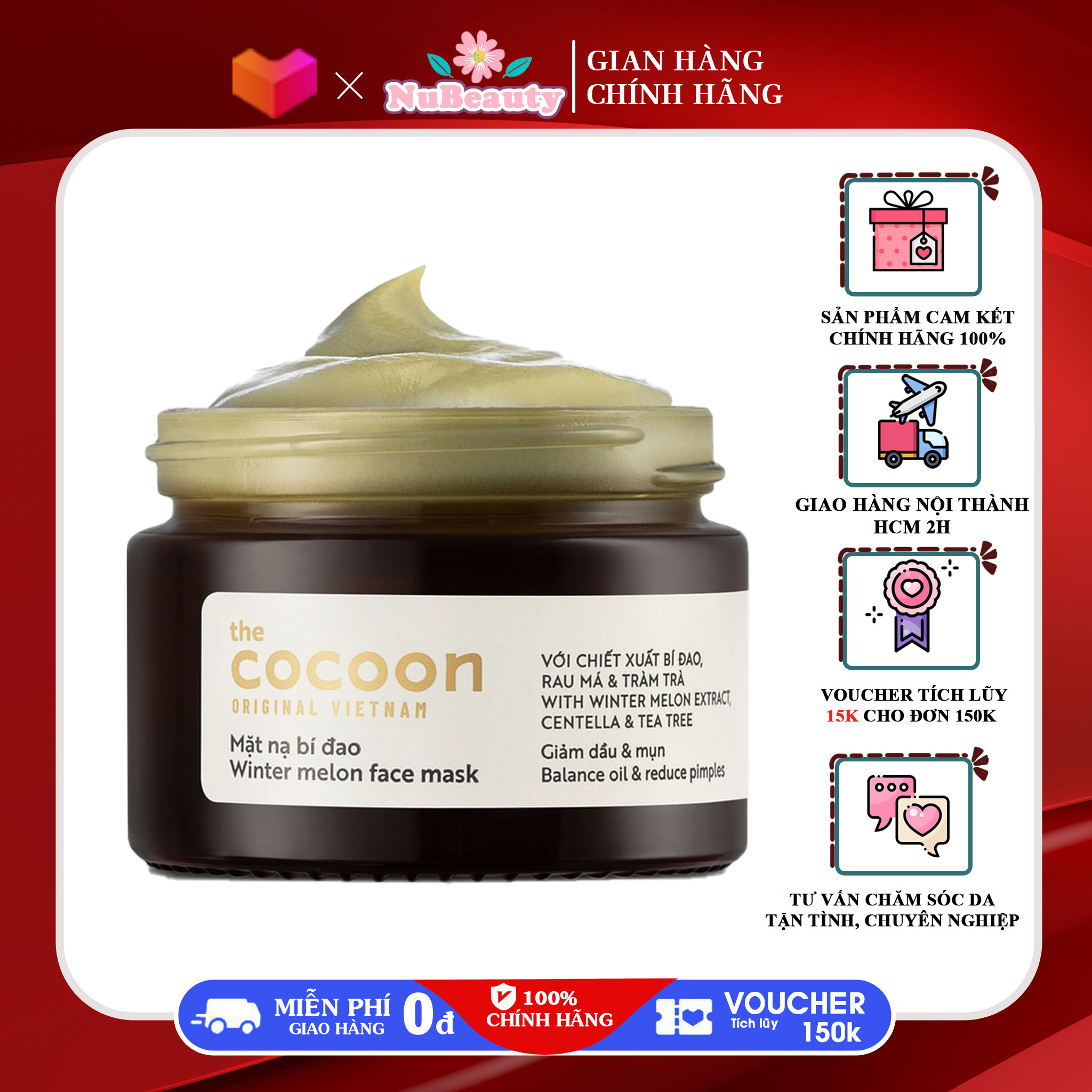 "chính hãng" mặt nạ rửa dành cho da dầu và mụn ẩn chiết xuất bí đao the cocoon winter melon face mask 30ml - nubeauty