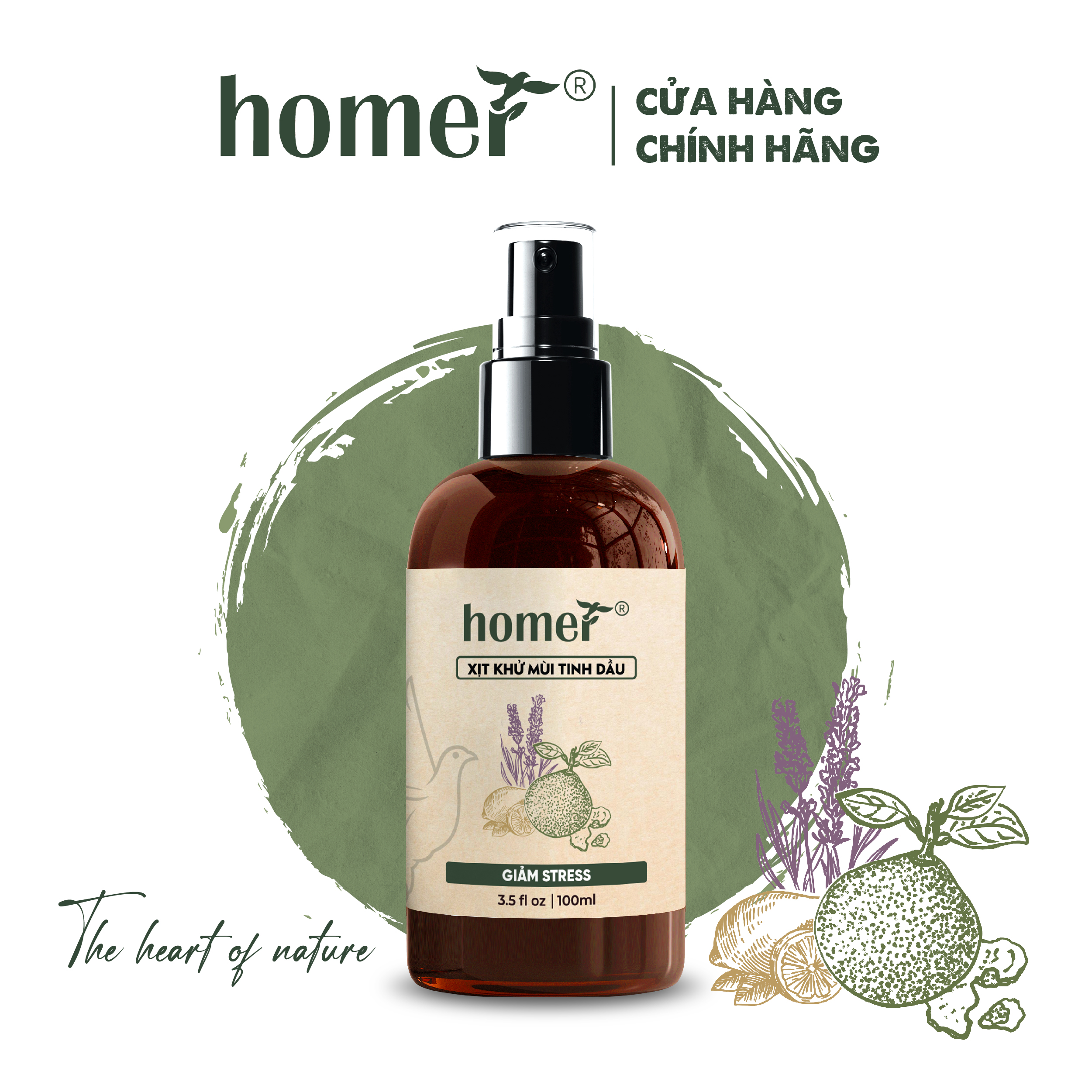 Xịt khử mùi tinh dầu Giảm Stress Homer hữu cơ ORGANIC FDA Hoa Kỳ - Dung tích 100ml/250ml - Xịt phòng Sả chanh/ Bạc Hà/ Cam/ Ngọc Lan Tây/ Quế/ Bưởi/ Cà phê/ Hoa hồng/ Khử mùi hôi/ Thư giãn/ Khoái cảm/ Giảm stress