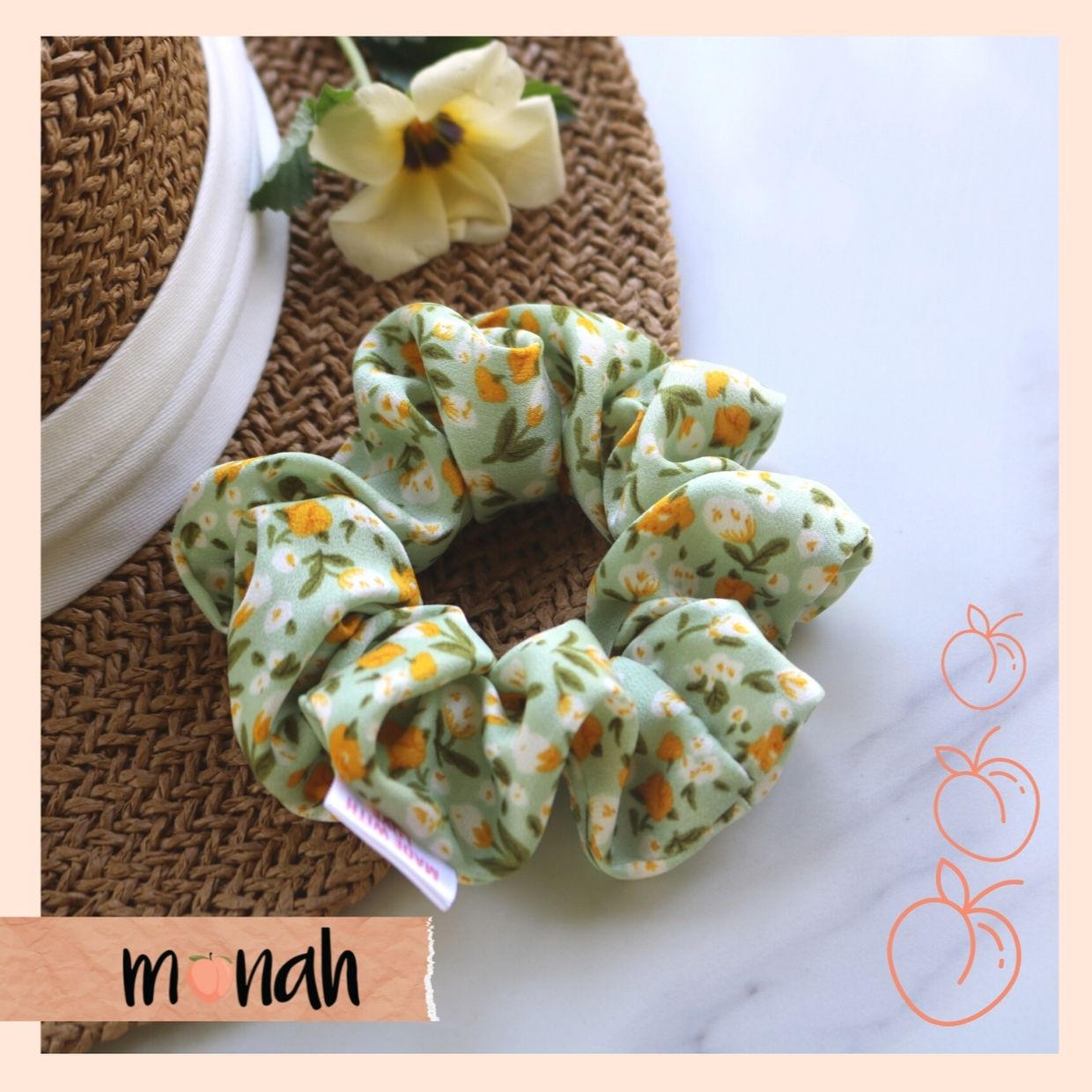 Dây buộc tóc cột tóc scrunchie lụa Hàn hoa xanh mát mẻ