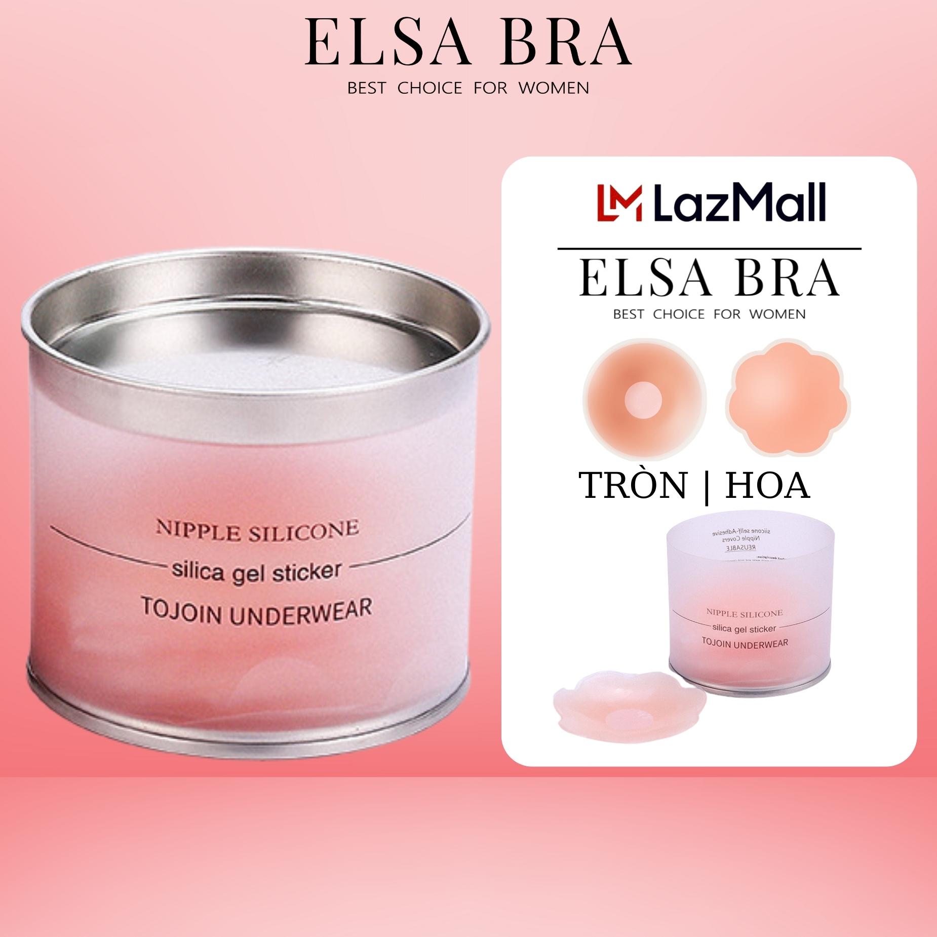 Miếng dán ti núm vú ngực nữ silicon bông hoa hình tròn hộp 10 miếng dùng nhiều lần ELSA BRA