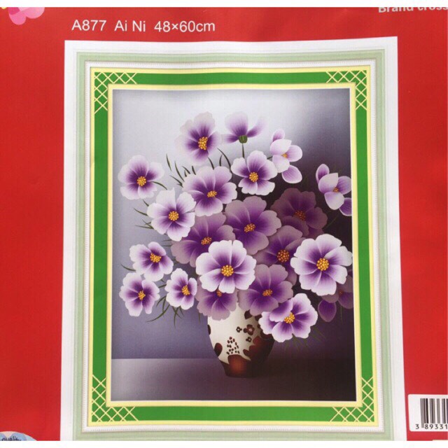 Tranh thêu chữ thập bình hoa tím a877 chưa thêu
