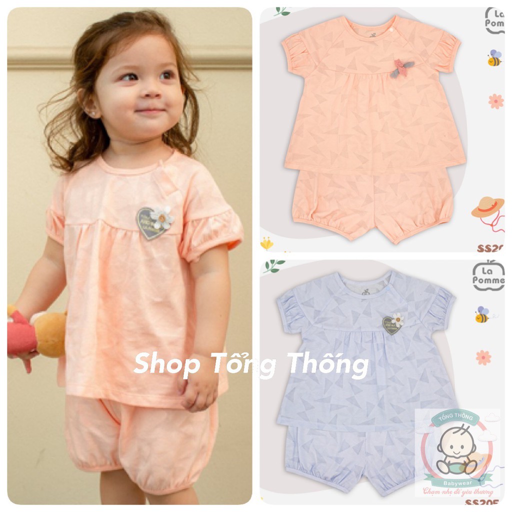 [Nhập RS0822 giảm 30k cho đơn 99k]Bộ La Pomme Jacquard Cotton cao cấp mềm mỏng thoáng mát thấm hút tốt cộc tay bồng đính tim ngực cho bé gái SS205