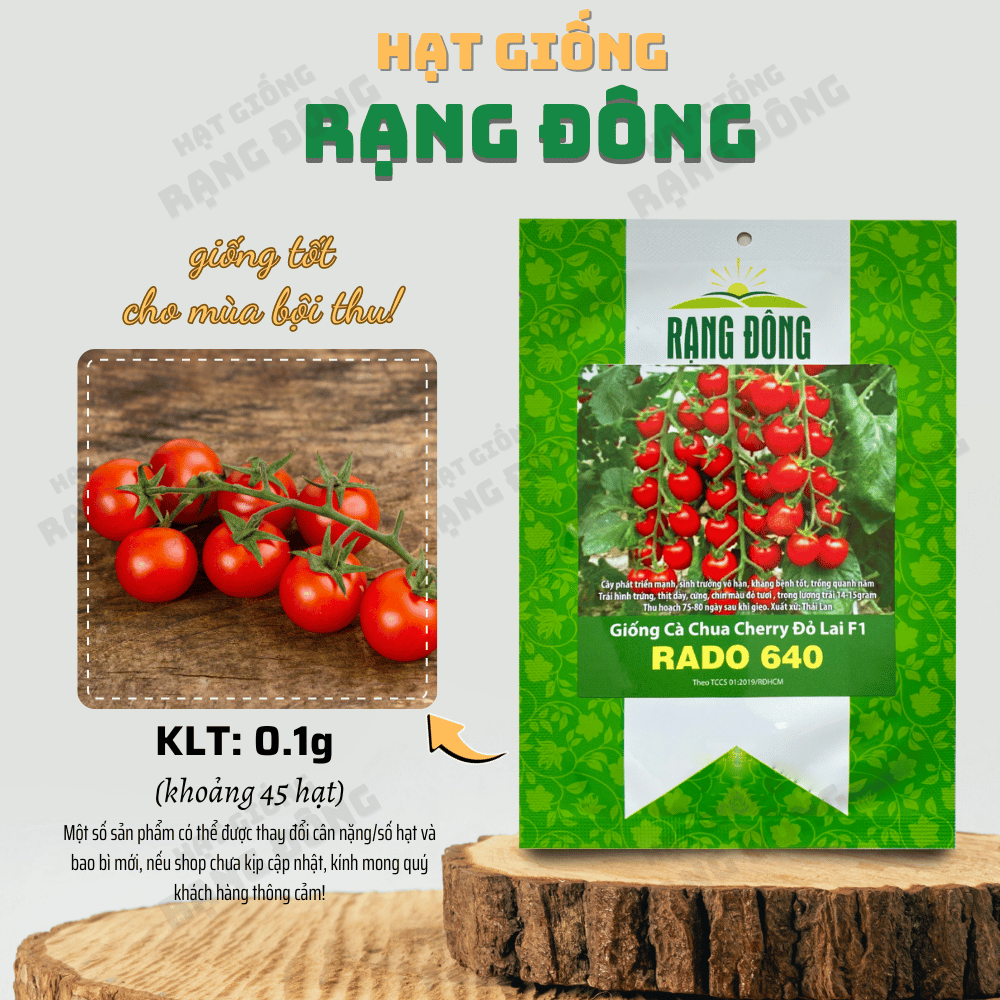 Hạt giống Cà Chua Cherry Đỏ Lai F1 Rado 640 (0,1g~45 hạt) chịu nhiệt tốt, năng suất cao, dễ chăm sóc - Hạt giống Rạng Đông