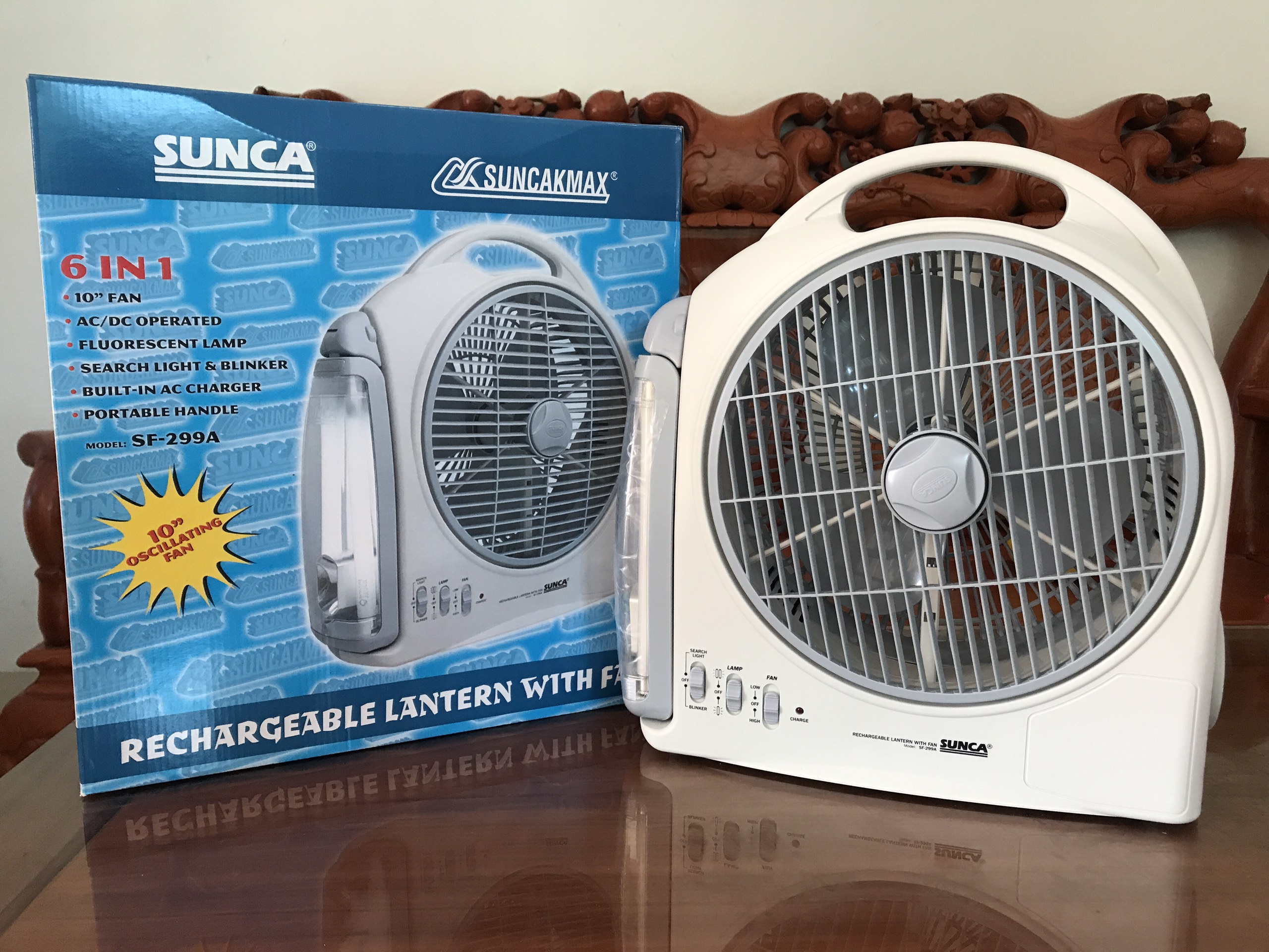 Quạt sạc tích điện đa năng có đèn sunca sf-299a