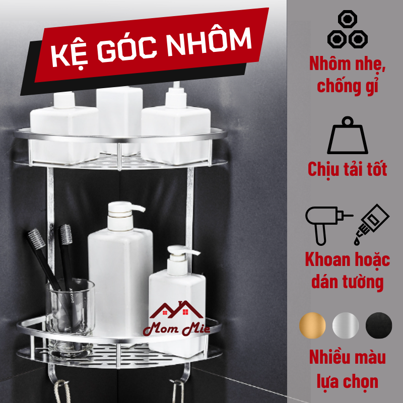 HCM. Kệ nhôm, Kệ góc nhôm nhà tắm chống gỉ, kệ góc dán tường hoặc khoan tường - N001