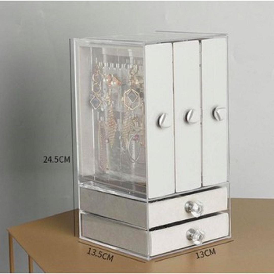 [HÀNG CÓ SẴN] - Hộp treo bông tai, khuyên tai., dây chuyền đa năng 5 ngăn kéo (3+2)