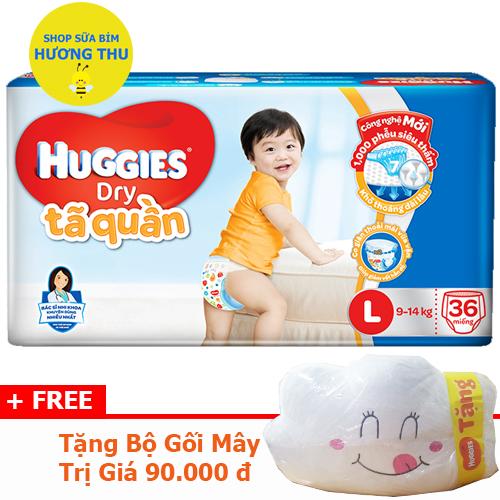 Tã/Bỉm quần Huggies size L 36 miếng, tặng kèm Bộ Gối Mây Độc Đáo
