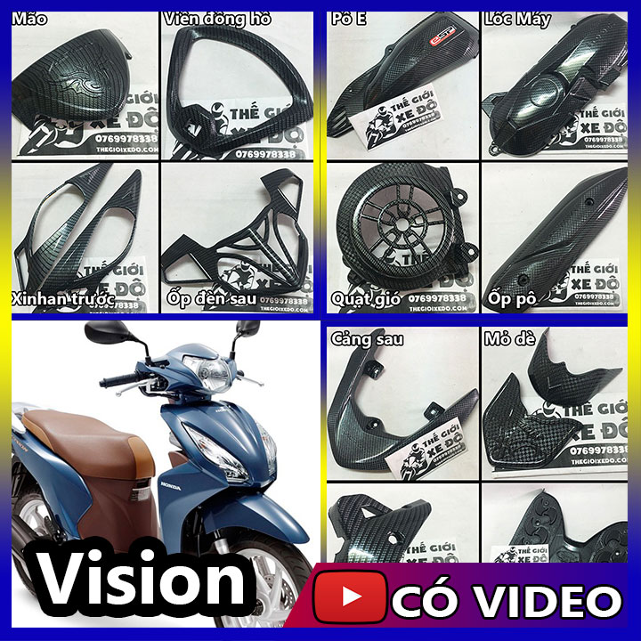 Ốp carbon trang trí xe Vision 2014, 2015, 2016, 2017, 2018, 2019, 2020 - phụ kiện đồ chơi ốp xe Vision cacbon