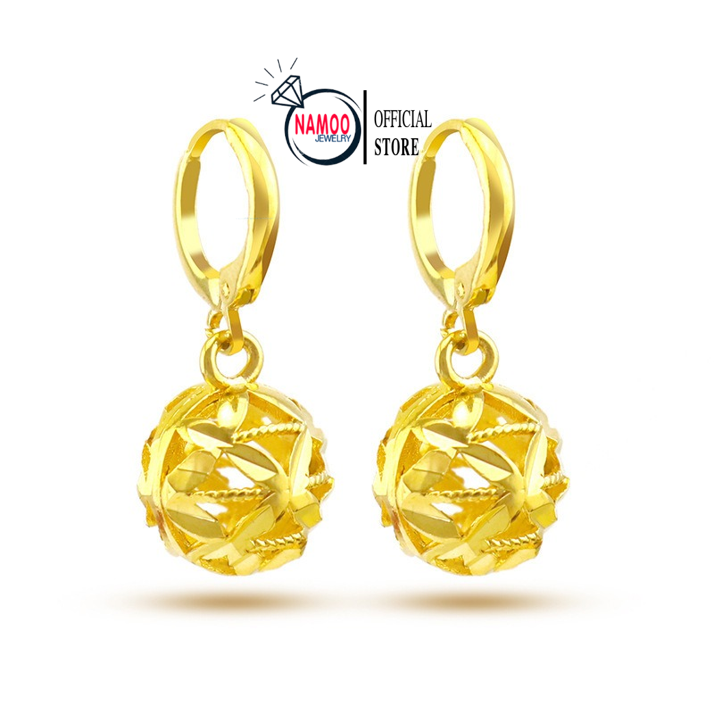 Bông Tai Quả Cầu Đá, Khuyên Tai Nữ Mạ Vàng 24k T148 Namoo Jewelry