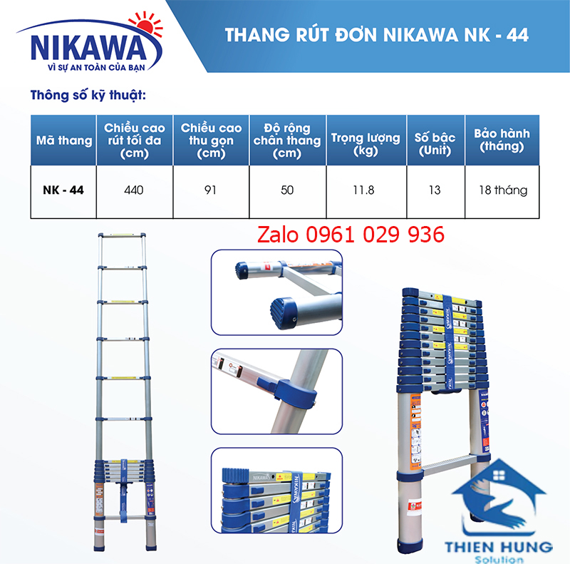 Thang nhôm rút đơn Nikawa NK-44