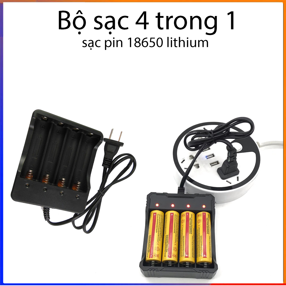 Sạc pin 18650 lithium đa năng 4 cổng sạc cùng lúc , sạc pin có đèn báo