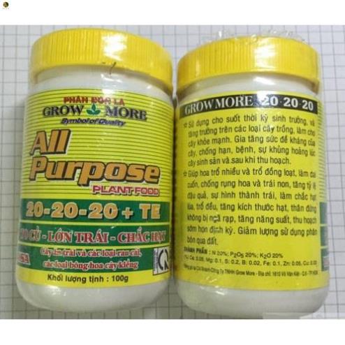 Phân bón lá grow more all purpose 20-20-20+te - to củ, lớn trái, chắc hạt growmore