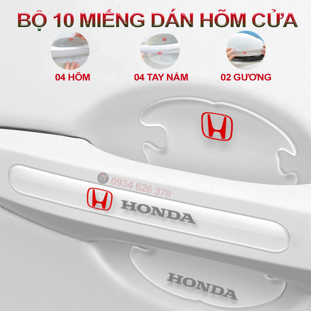 [HONDA] Bộ 10 miếng dán hõm cửa tay nắm ô tô , miếng dán silicon chống trầy xước hõm cửa oto, xe hơi , dán bảo vệ tay nắm logo xe Honda CR-V , Honda Civic, Honda City