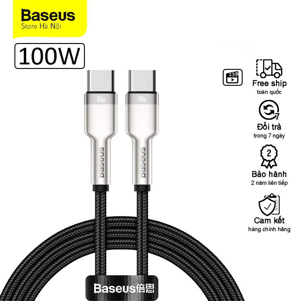 Dây sạc nhanh đầu nhôm 2 đầu type c dài Baseus 100w 5a dài 2m 1m - Cáp sạc type c to type c laptop ipad macbook samsung Trắng baseus Store Hà Nội