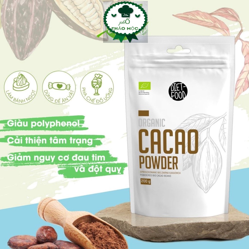Bột Cacao hữu cơ nguyên chất 200g Diet Food OrganicLife Shop