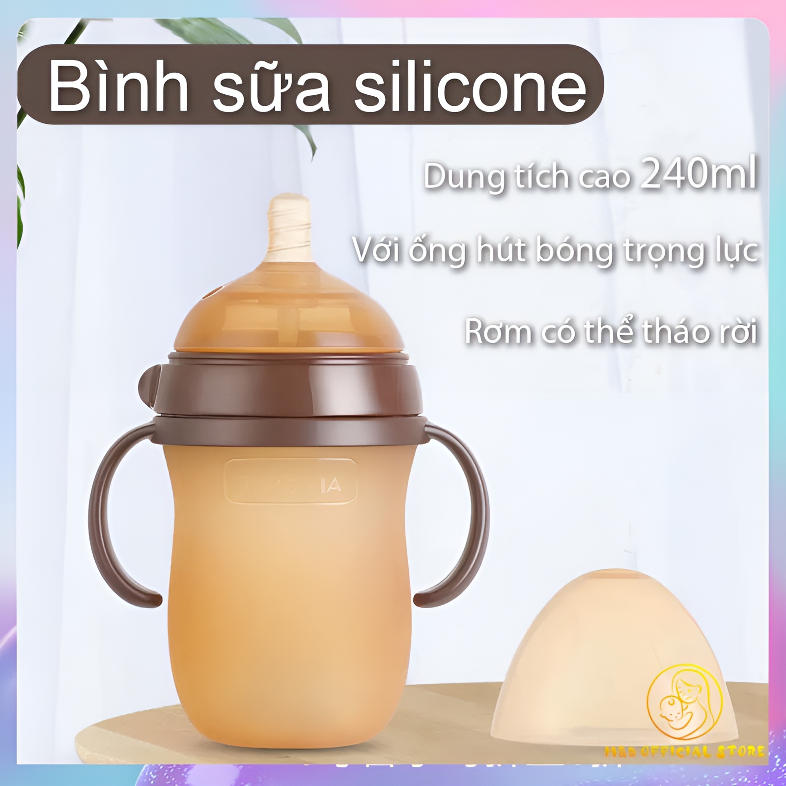 Bình Sữa Silicon Nano 240ml,Giúp bé cai sữa,cai sữa mẹ,Có tay cầm